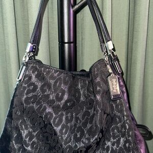 Coach Black Leopard Madison Phoebe Shoulder Bag